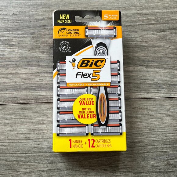 New BIC Flex5 Refillable Men’s Razor with 1 Handle + 12 Cartridges Smooth Shave - Picture 1 of 2